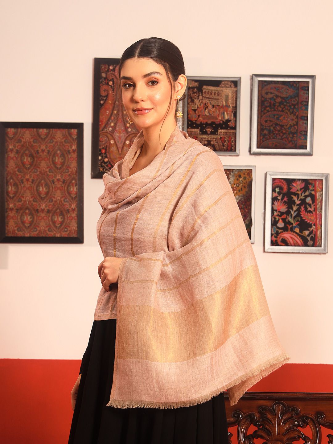 Dhiyona PA Striped Woven Design Woolen Reversible Shawl