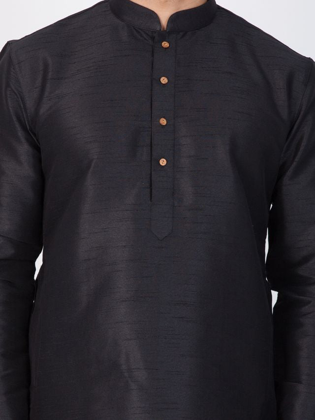 Men's Black Silk Blend Straight Kurta and Dhoti Set