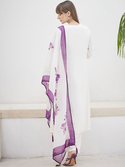 Women Floral Printed Regular Kurta with Trousers & Dupatta