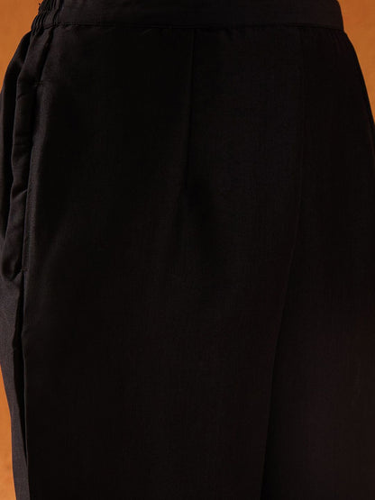 Black Floral Yoke Design Straight Sequinned Kurta With Trousers & Dupatta