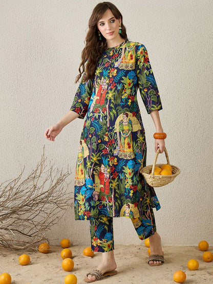 Dhiyona IE Printed Pure Cotton Tunic With Palazzos