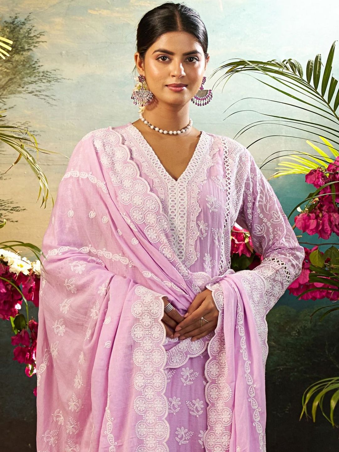 Women Ethnic Motifs Embroidered Cotton Kurta with Trousers & Dupatta