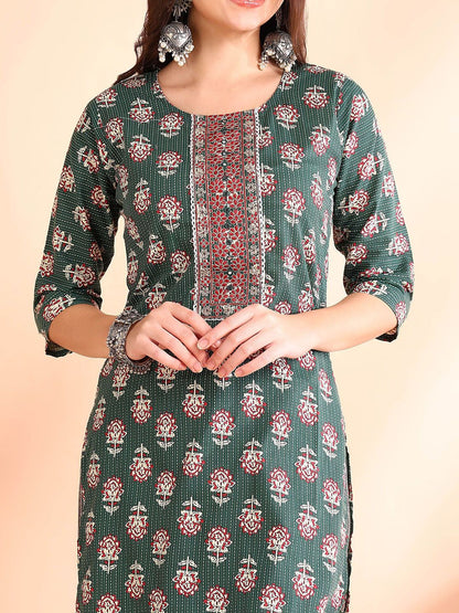 Dhiyona OD  Printed Mirror Work Pure Cotton Kurta With Trousers & Dupatta