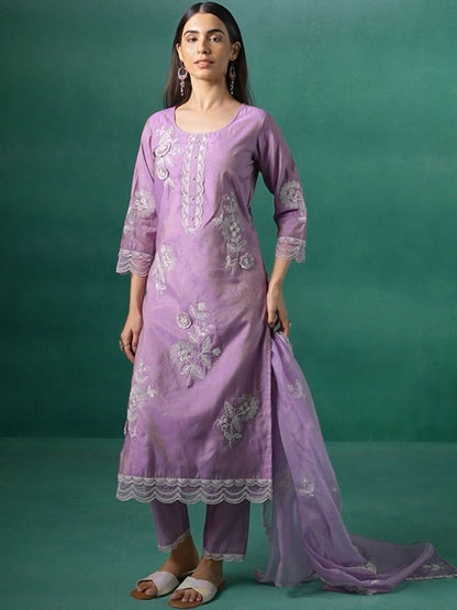 Women Ethnic Motifs Embroidered Regular Thread Work Kurta with Trousers & With Dupatta