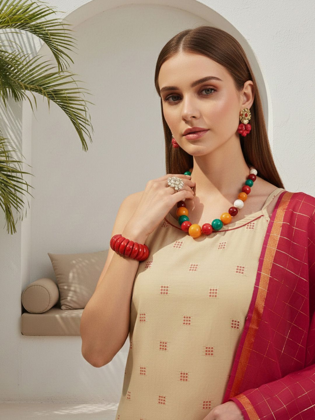 Dhiyona CH Women Printed Regular Kurta with Trousers & With Dupatta