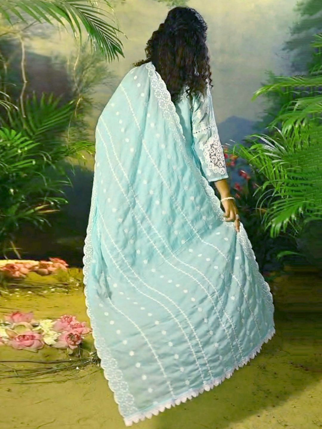 Women Floral Embroidered Cotton Kurta with Trousers & Dupatta