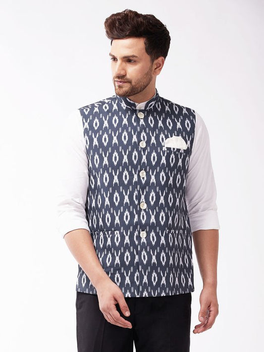 Men's Black Cotton Straight Nehru Jacket