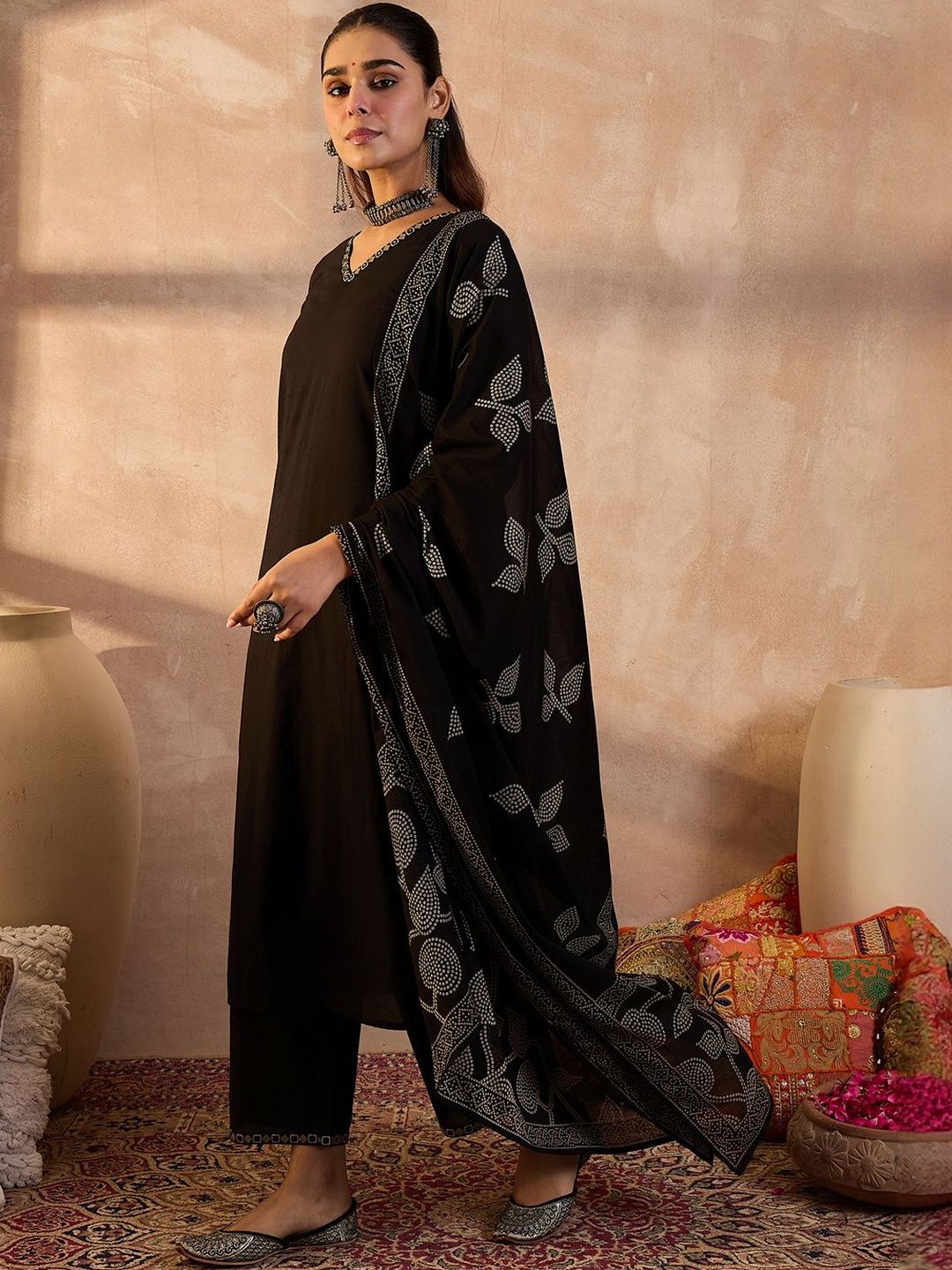 Mirror Work Pure Cotton Kurta With Trouser & With Dupatta