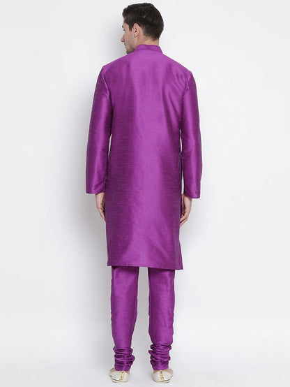 Men's Purple Silk Blend Straight Kurta Pyjama Set