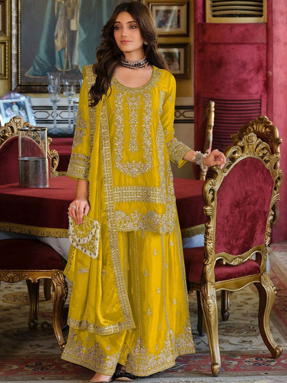 Dhiyona IE Women Ethnic Motifs Embroidered Kurta with Sharara & With Dupatta