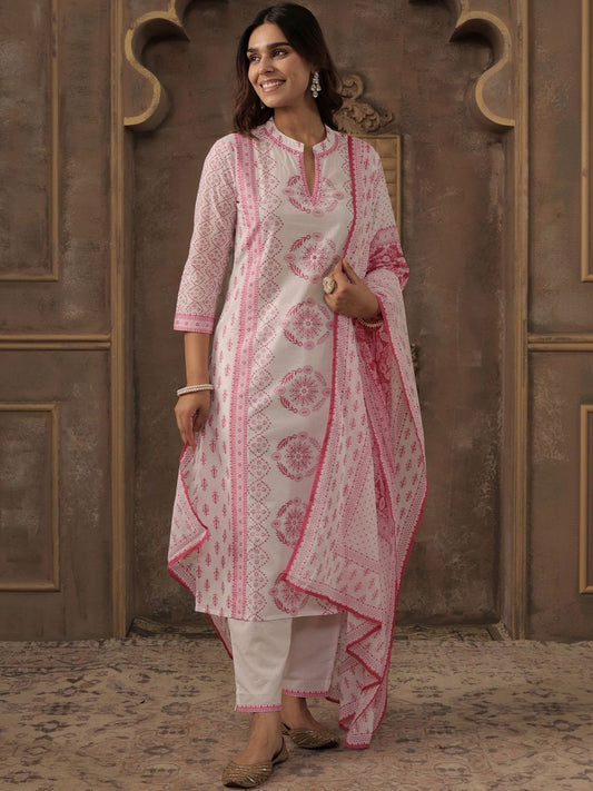 Women Ethnic Motifs Printed Regular Pure Cotton Kurta with Trousers & With Dupatta