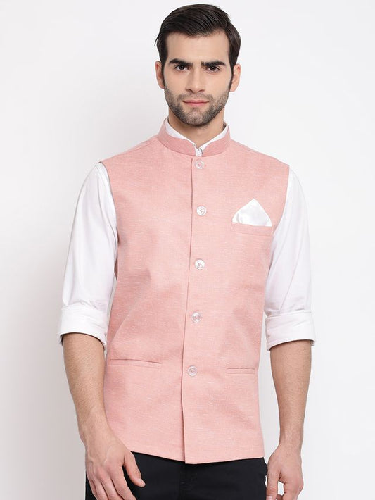 Men's Coffee Cotton Blend Straight Nehru Jacket