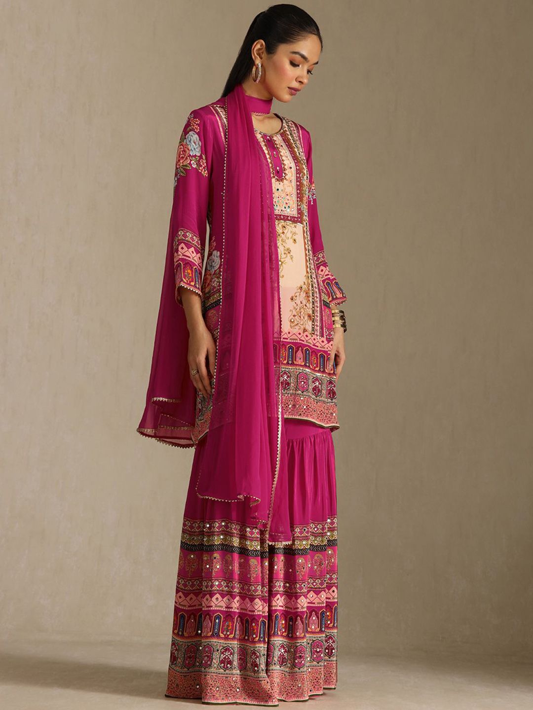 Dhiyona SO Women's Women Ethnic Motifs Printed Kurta with Sharara & Dupatta