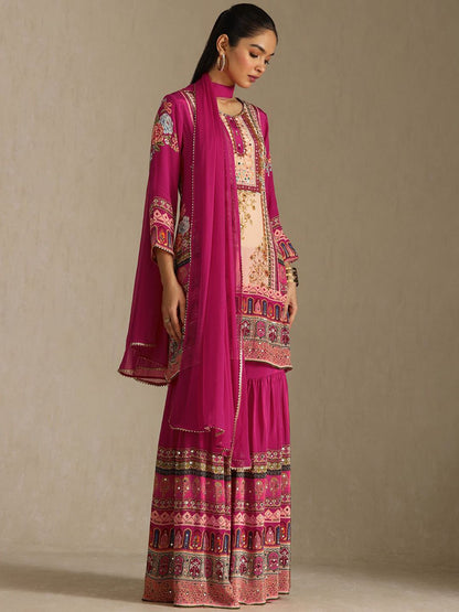 Dhiyona SO Women's Women Ethnic Motifs Printed Kurta with Sharara & Dupatta