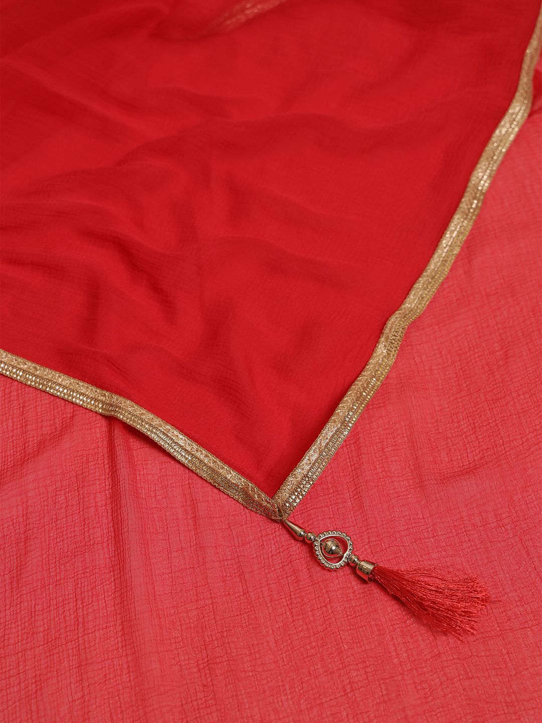 Dhiyona SO Women's Women Bandhani Printed Zardozi Sleeveless Straight Kurta with Sharara & Dupatta