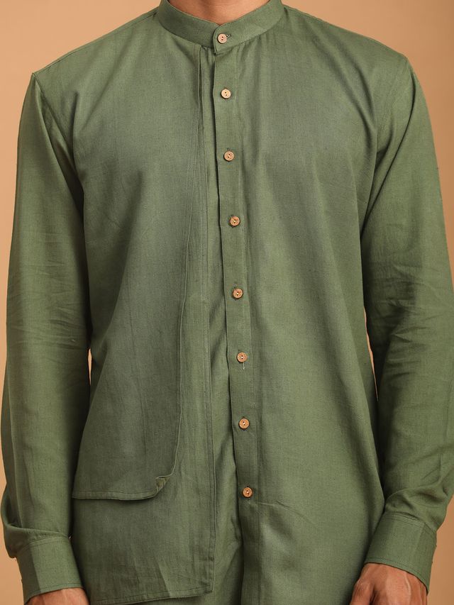 Men's Green Cotton Straight Kurta Pyjama Set