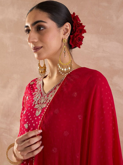 Ethnic Motifs Printed Sequinned Georgette Anarkali Kurta With Trousers & Dupatta