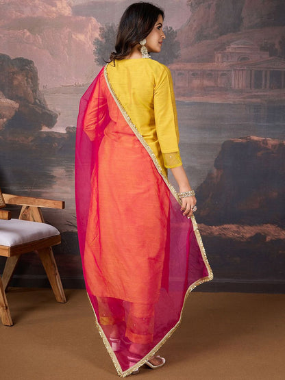 Dhiyona PD Women Embroidered Straight Kurta & Trousers With Dupatta