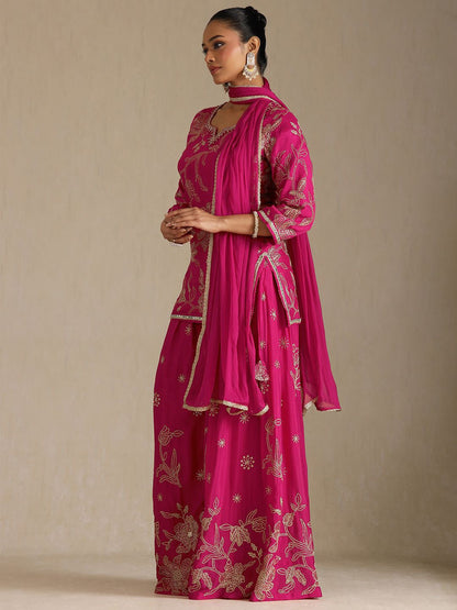 Dhiyona SO Women's Women Floral Embroidered Regular Thread Work Kurta with Palazzos & Dupatta