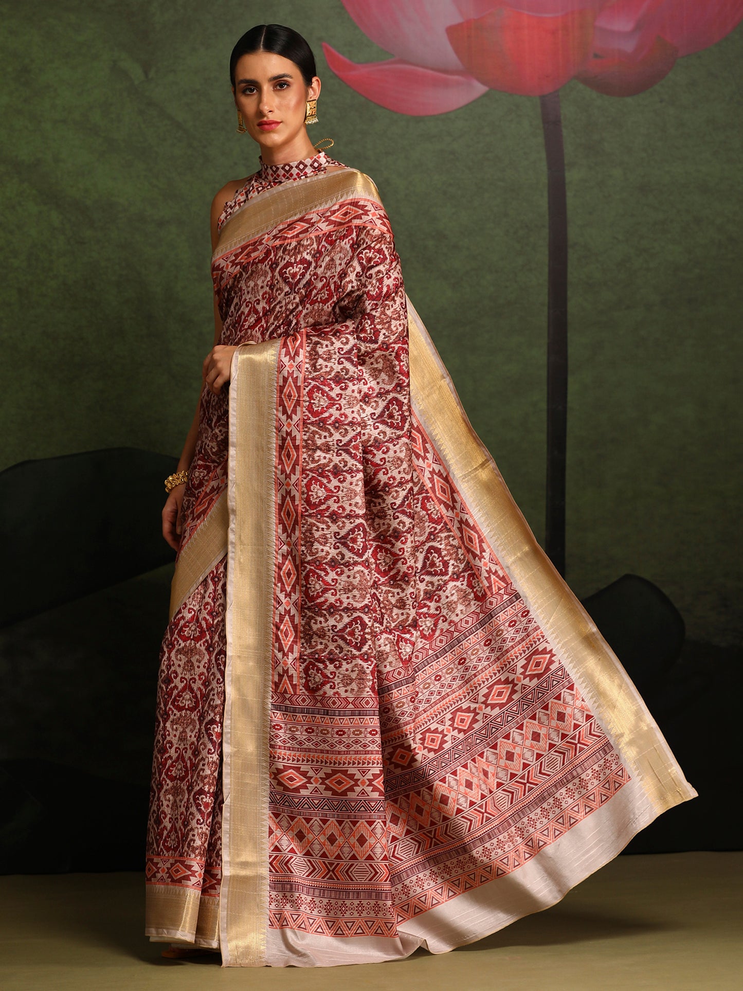 Women's Manipuri Silk Maroon Printed Designer Saree With Blouse Piece