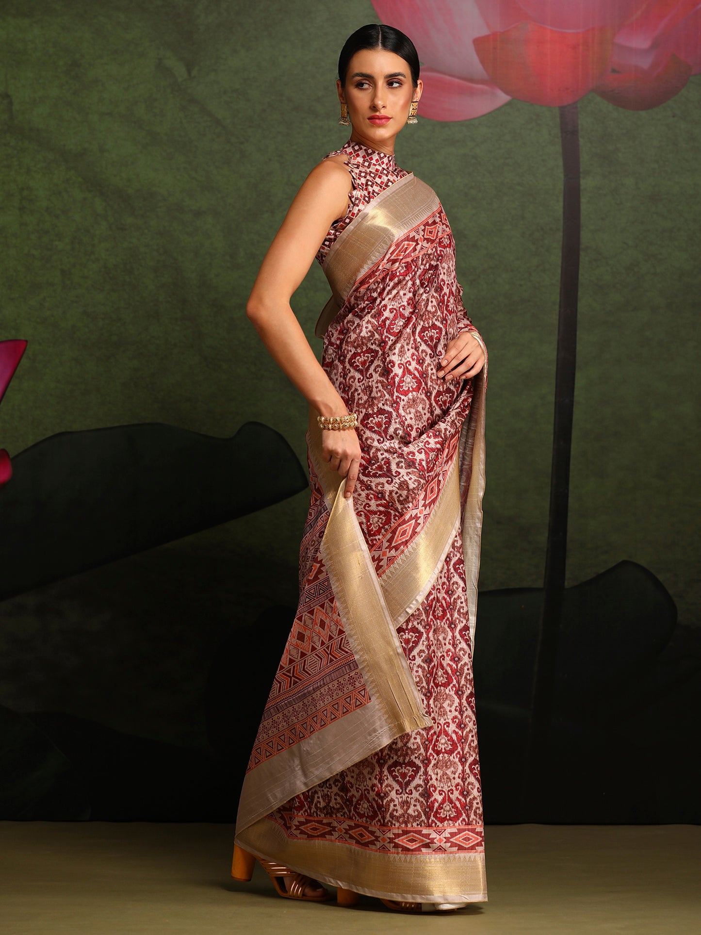 Women's Manipuri Silk Maroon Printed Designer Saree With Blouse Piece