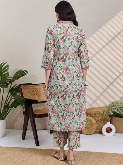 Women Floral Printed Regular Pure Cotton Kurta With Trousers