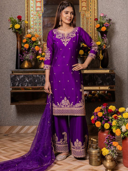 Dhiyona CH Women Ethnic Motifs Embroidered Kurta with Sharara & Dupatta