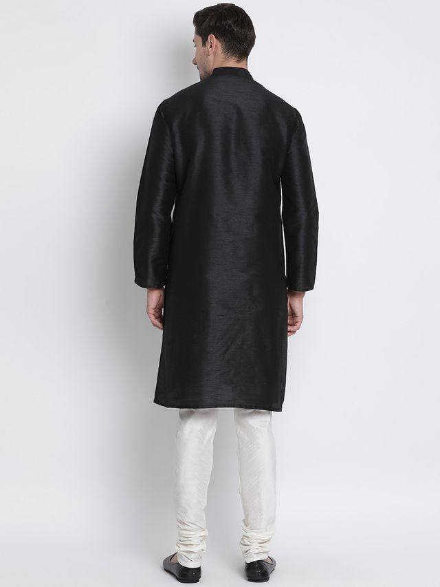 Men's Black Silk Blend Straight Kurta Pyjama Set