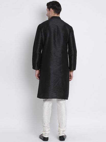 Men's Black Silk Blend Straight Kurta Pyjama Set