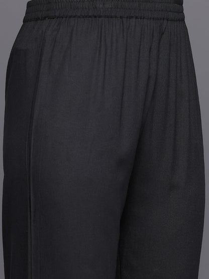 Dhiyona VR Women's Black Round Neck Thread Embroidered Kurta Paired With Bottom And Dupatta