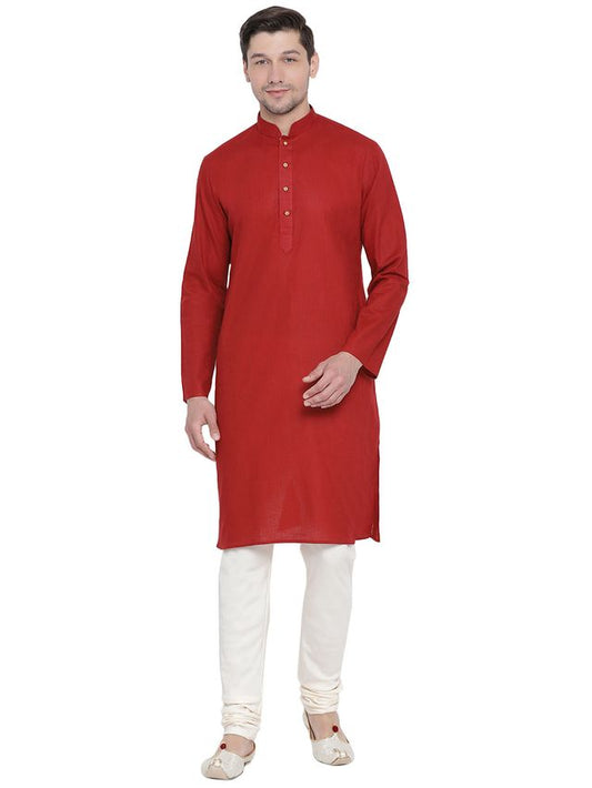 Men's Maroon Cotton Linen Straight Kurta Pyjama Set