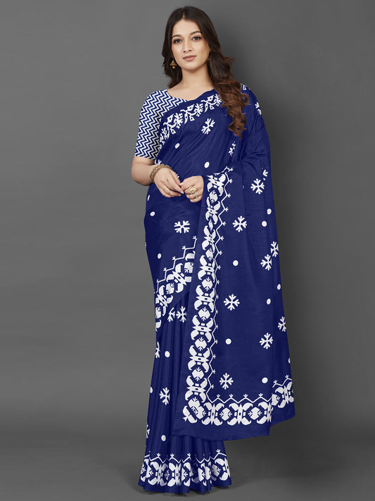 Women's Dola Silk Blue Printed Designer Saree With Blouse Piece