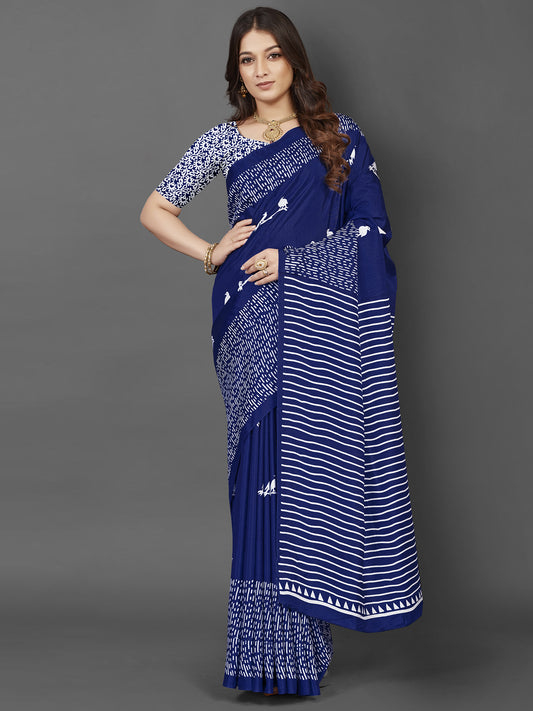 Women's Dola Silk Blue Printed Designer Saree With Blouse Piece