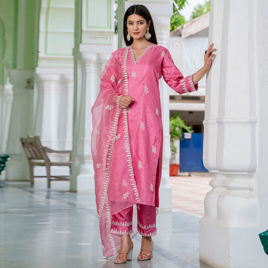 Dhiyona VV Women's Silk Blend Kurta Pant Dupatta Set