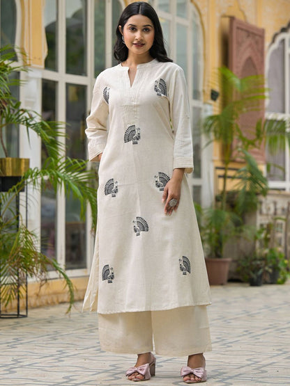 Dhiyona IE Embroidered Mandarin Collar Pure Cotton Tunic & Palazzos