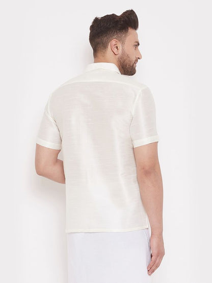 Men's Cream Silk Blend Straight Ethnic Shirt