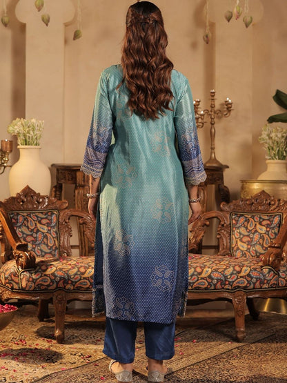 Bandhani Printed Sequinned Straight Kurta & Trousers With Dupatta
