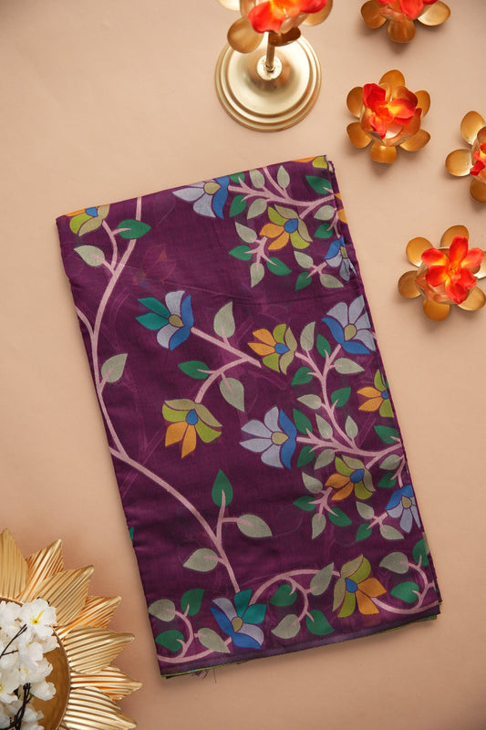 Dhiyona GR Women's Karvaah Magenta Cotton Jamdani Saree