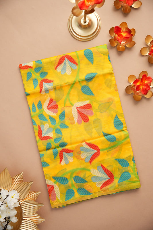 Dhiyona GR Women's Kalini Yellow Retro Rhapsody Organza Jamdani Saree