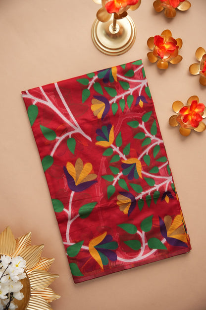 Dhiyona GR Women's Kalini Red Retro Rhapsody Organza Jamdani Saree
