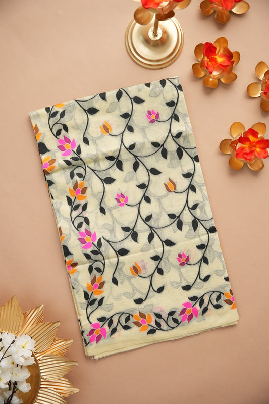Dhiyona GR Women's Soumya Urbanic Elegance Off-White Cotton Jamdani Saree