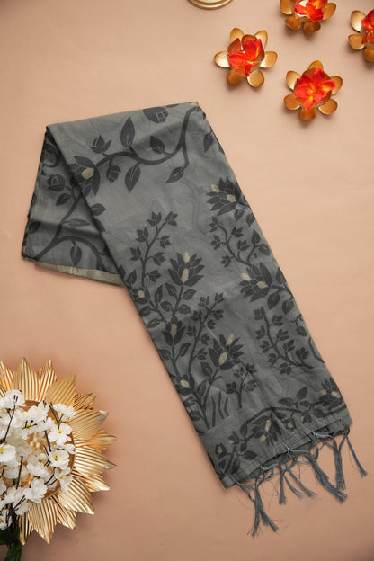Dhiyona GR Women's Trisha Black & Grey Soft Cotton Jamdani Saree