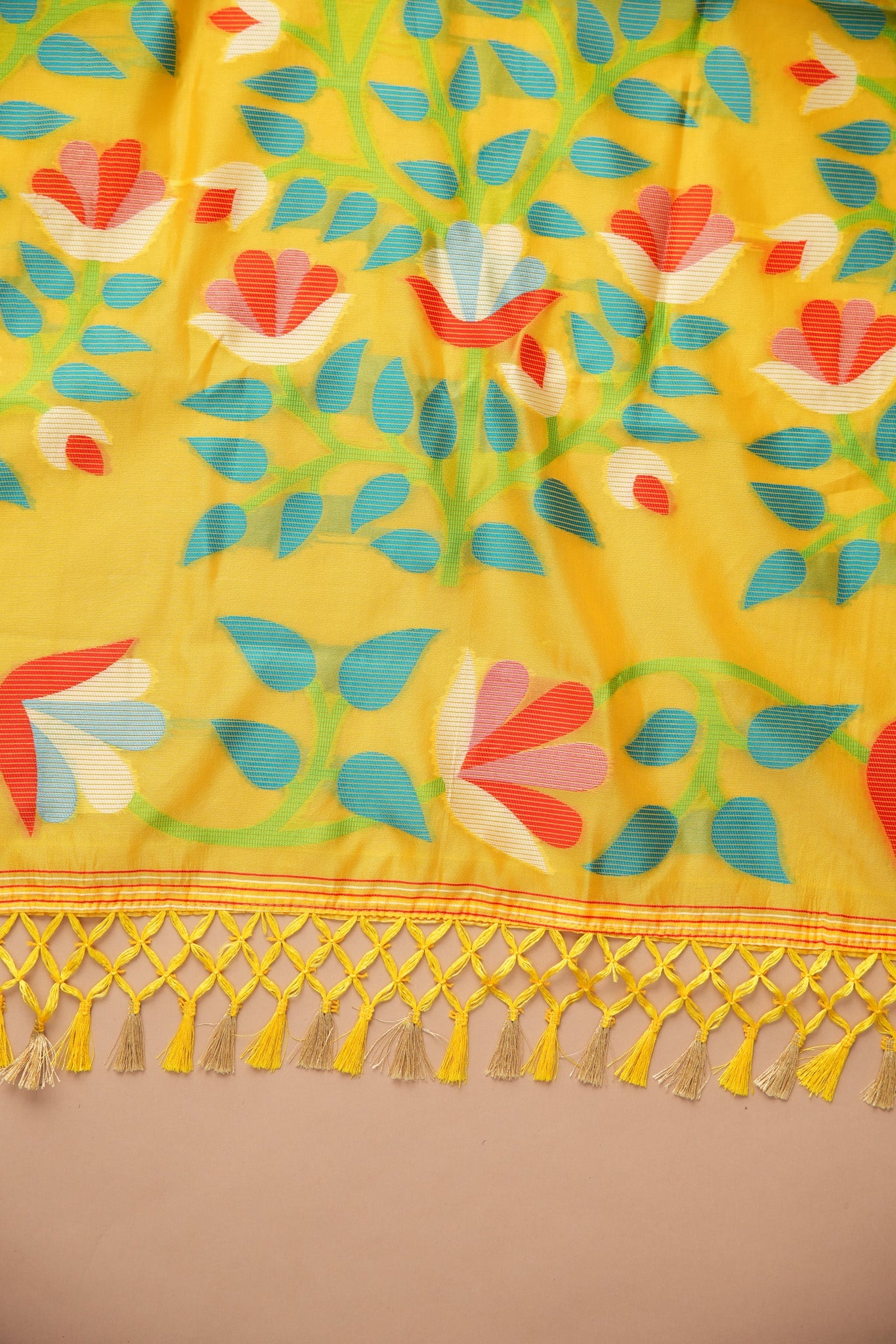 Dhiyona GR Women's Kalini Yellow Retro Rhapsody Organza Jamdani Saree