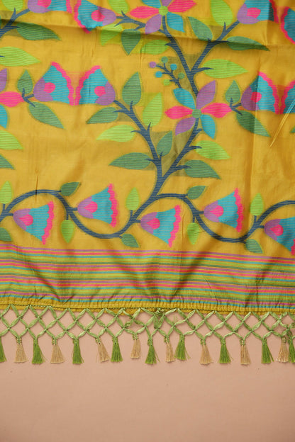 Dhiyona GR Women's Kora Silk Olive Green Organza Jamdani Saree