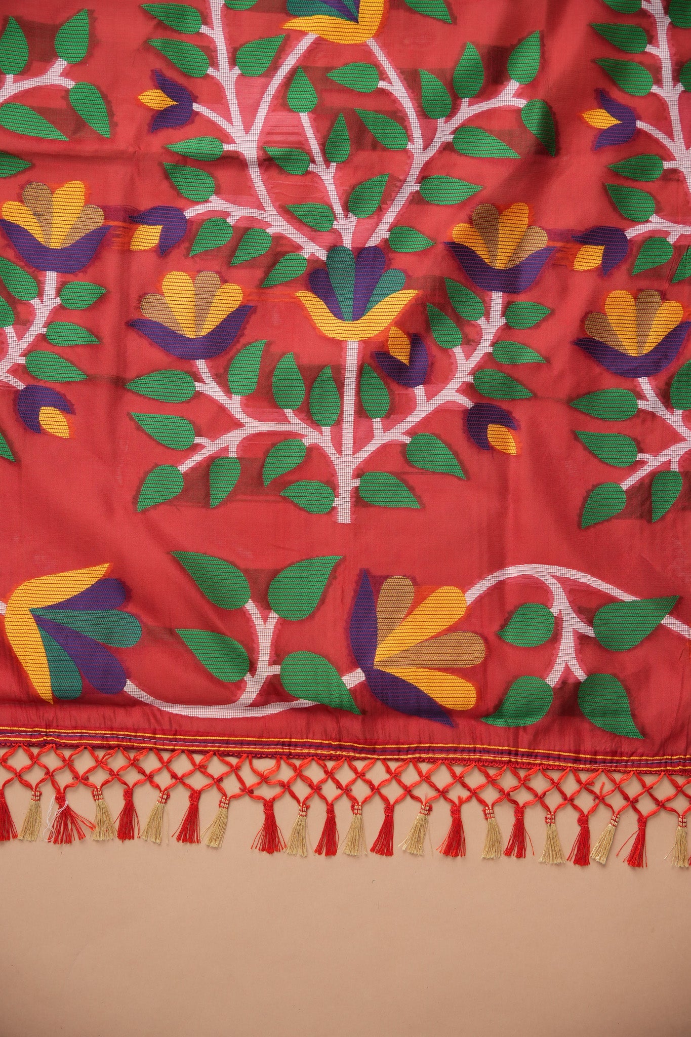 Dhiyona GR Women's Kalini Red Retro Rhapsody Organza Jamdani Saree