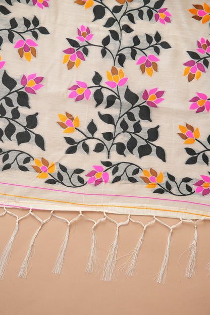 Dhiyona GR Women's Soumya Urbanic Elegance White Cotton Jamdani Saree