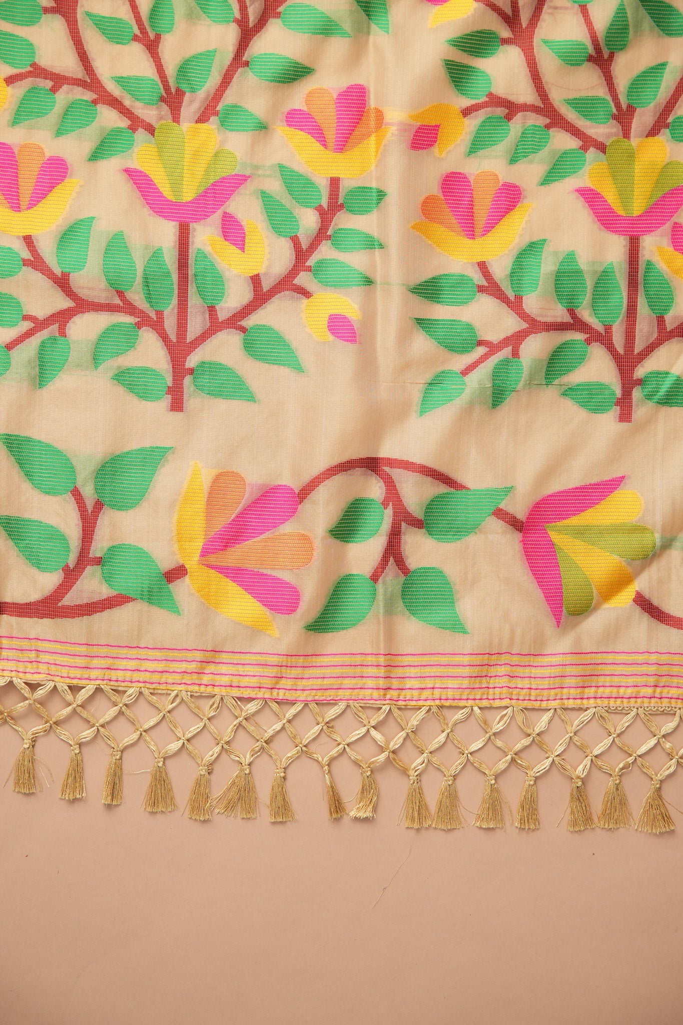 Dhiyona GR Women's Kalini Beige Retro Rhapsody Organza Jamdani Saree