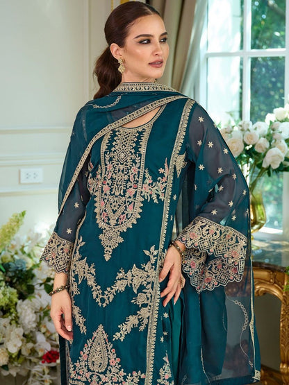 Ethnic Motifs Embroidered Thread Work Straight Kurta With Trousers & Dupatta