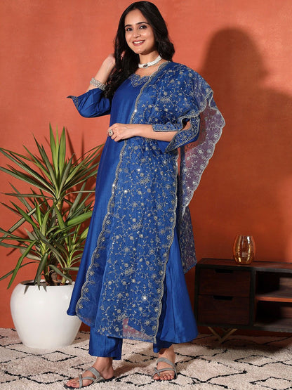 Dhiyona SN Women's Ethnic Motifs Embroidered Kurta with Trousers & Dupatta