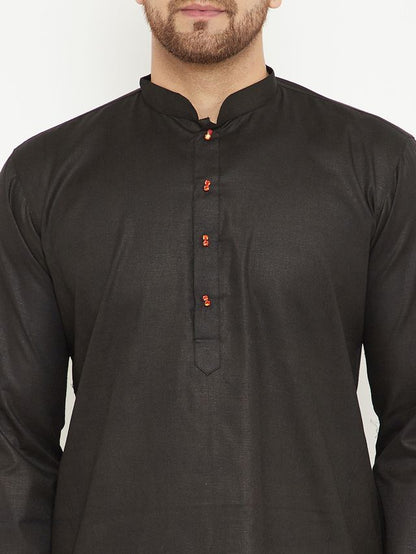 Men's Black Cotton Blend Straight Kurta Pyjama Set